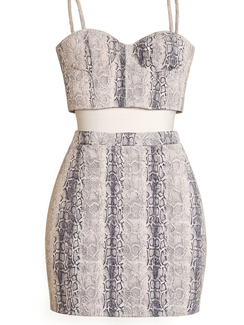 privy Snake-Print Mini Two-Piece Set - White, Gray